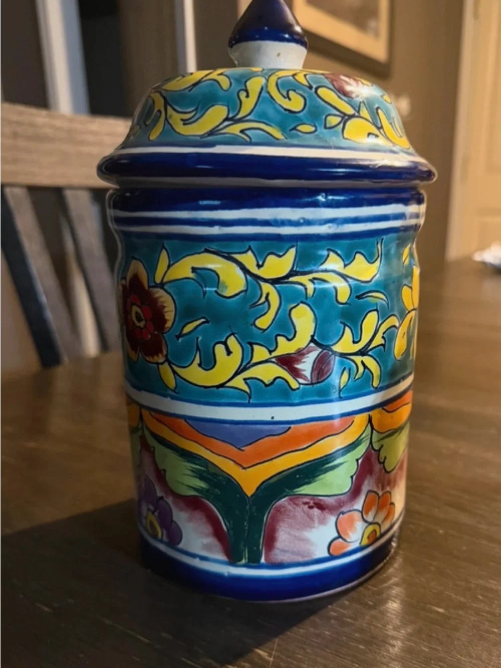 Hand-Painted Ceramic Canisters in Bright Multicolor